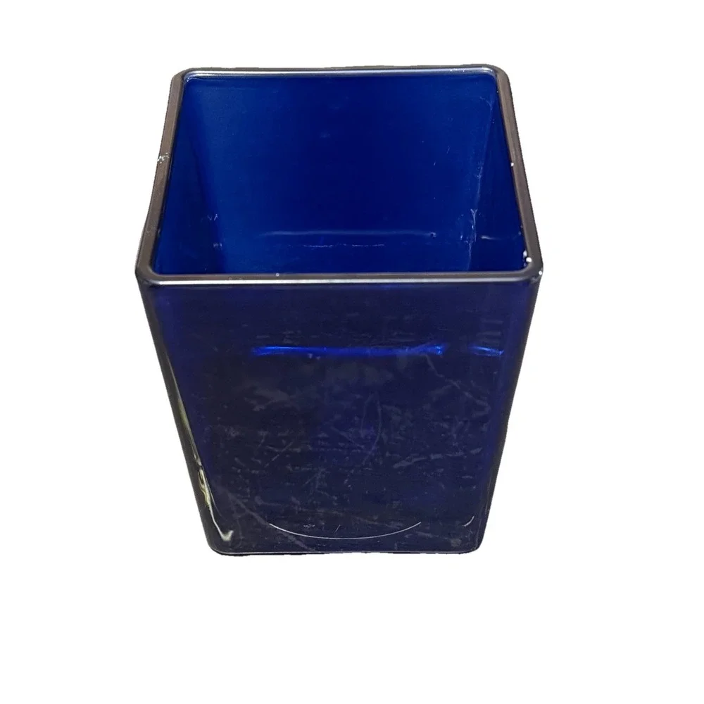 Teleflora Cobalt Blue Square Glass Vase Made in Poland Floral Gift Vase Vintage‎